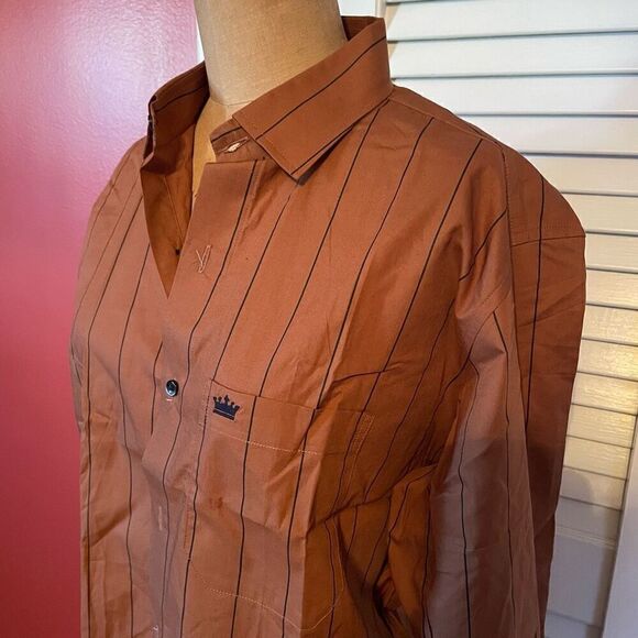 FRENCH CROWN | tan and black button down dress shirt NEW 38 - Picture 7 of 8